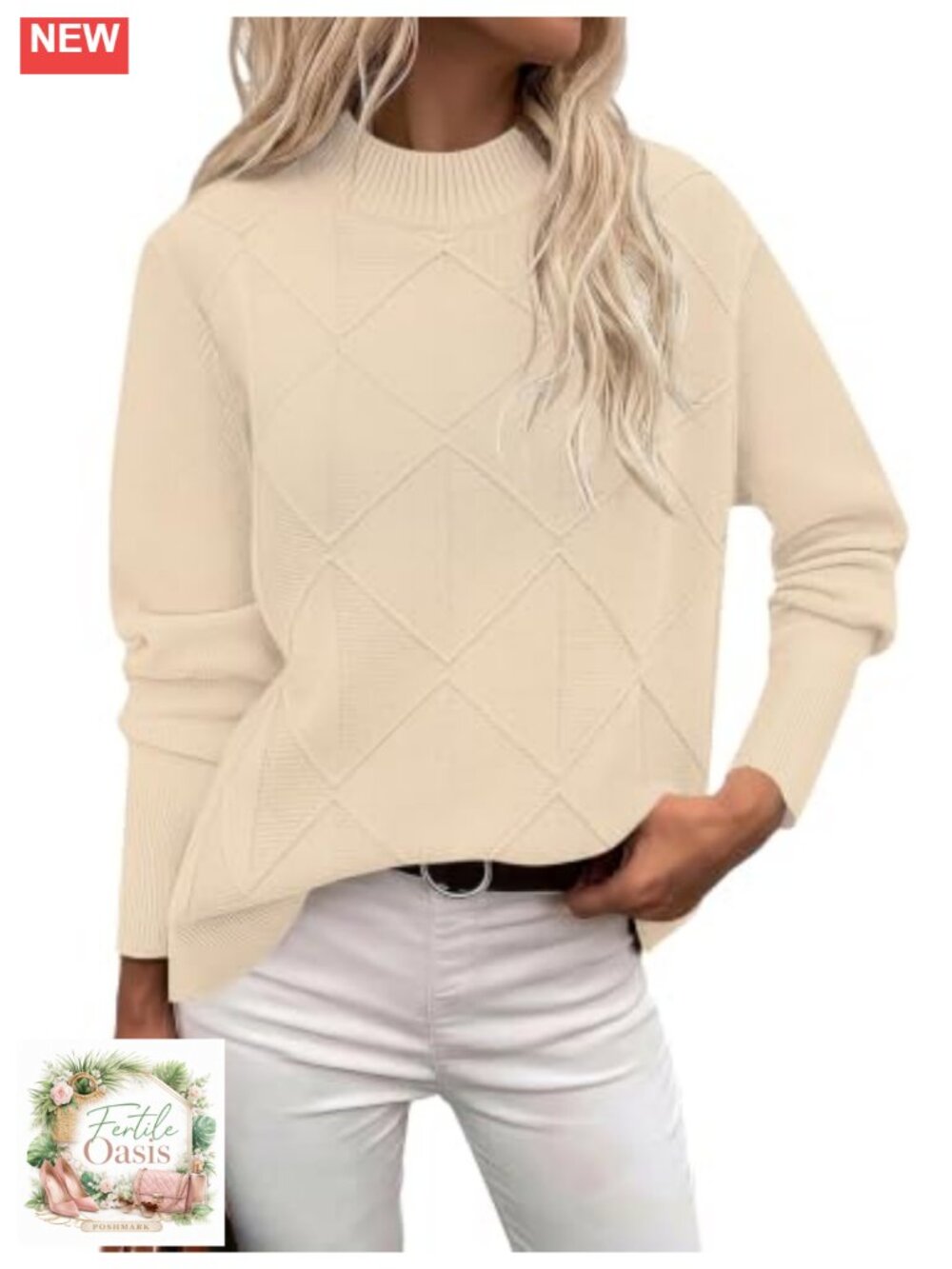 Women's Mock Neck Pullover Cable Knit Sweater Long Sleeve Fall Winter Top